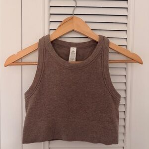 ALO Yoga Seamless Delight High Neck Bra in Mushroom Heather